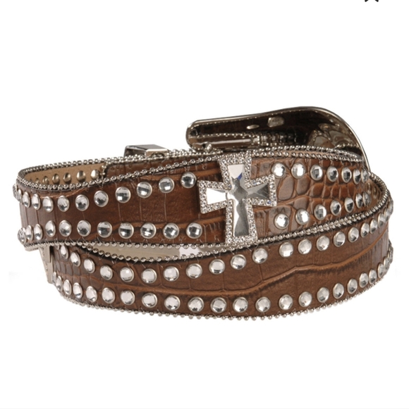 Blazin Roxx Scalloped Rhinestone Cross Croc Print Belt